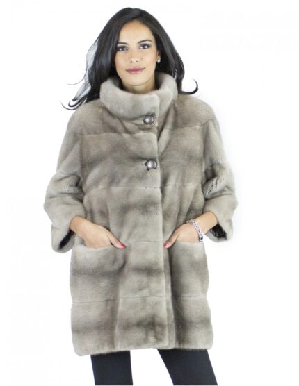 Pelliccia visone silver blue ganci 46 bottoni collo cratere fur mink норка Nerzpelzes fourrure vison