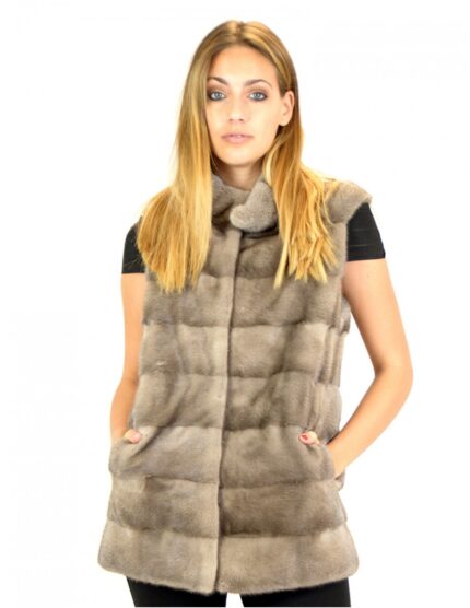 Smanicato visone orizzontale 42 silverblue collo alto mink fur Nerz fourrure de vison