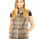 Smanicato visone orizzontale silverblue collo alto 44 mink fur Nerz fourrure de vison