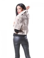 44 Pelliccia donna visone pelle intera mantellina colore silver blue collo bavero