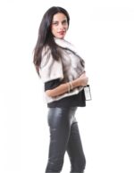 44 Pelliccia donna visone pelle intera mantellina colore silver blue collo bavero