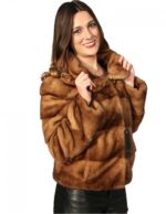 42 pelliccia donna blouson visone golden con lavorazione orizzontale con collo pistagna
