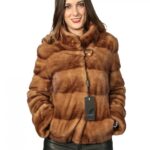 42 pelliccia donna blouson visone golden con lavorazione orizzontale con collo pistagna