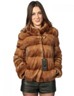 42 pelliccia donna blouson visone golden con lavorazione orizzontale con collo pistagna