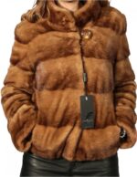 42 pelliccia donna blouson visone golden con lavorazione orizzontale con collo pistagna