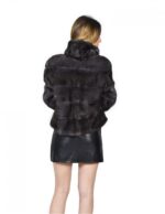 44 Giacca pelliccia visone orizzontale colore dark grey con bottone collettino fourrure de vison mink fur Nerz