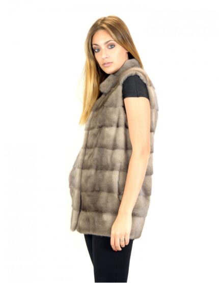 Smanicato visone orizzontale silverblue collo alto 44 mink fur Nerz fourrure de vison