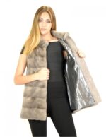 42 mink vest horizontal silverblue high collar mink fur Nerz fourrure de vison - Image 7