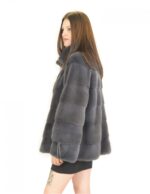 Fur mink jacket anthracite blue horizontal women 52 drawstring sleeves - Image 3