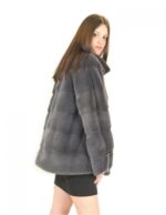 Fur mink jacket anthracite blue horizontal women 52 drawstring sleeves - Image 4