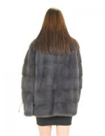 Fur mink jacket anthracite blue horizontal women 52 drawstring sleeves - Image 6