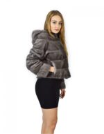 48 horizontal Nerz Pelzjacke blau irish Kapuze fourrure de vison Nerzpelzes Nerz – Bild 4