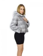 44 Jacket mink fur horizontal sapphire cap 58 cm fourrure de vison mink fur Nerz - Image 4