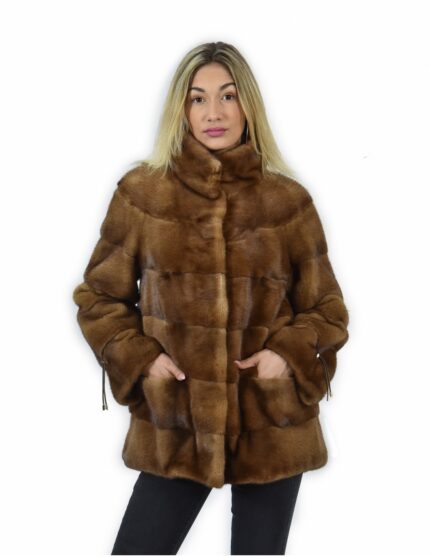 44 Giacca 71 centimetri colore gold pelliccia visone pelle intera orizzontale collo pistagna