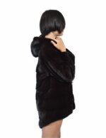 48 Giacca 80 centimetri colore cioccolato pelliccia visone pelle intera orizzontale cappuccio