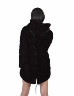 48 Giacca 80 centimetri colore cioccolato pelliccia visone pelle intera orizzontale cappuccio