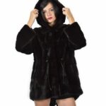 Giacca pelliccia coulisse esterna cioccolato 52 cappuccio visone orizzontale