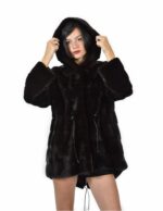 Giacca pelliccia coulisse esterna cioccolato 52 cappuccio visone orizzontale