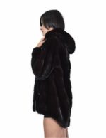 1 Giacca pelliccia coulisse esterna cioccolato 52 cappuccio visone orizzontale