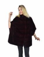 48-54 mink cape horizontal burgundy full leather lining and silk piping