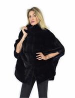 Mantella 46-52 visone pelle intera orizzontale colore blu notte con fodera seta e pistagna