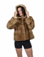 44 Giacca colore redglow pelliccia visone pelle intera orizzontale 61 centimetri cappuccio