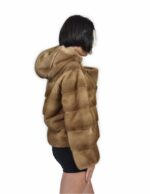 44 Giacca colore redglow pelliccia visone pelle intera orizzontale 61 centimetri cappuccio