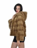 46 Giacca colore redglow pelliccia visone pelle intera orizzontale 61 centimetri cappuccio