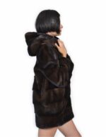 44 Horizontal Mink Fur Hem & Sleeves & Full Leather Coat Mahogany Hood - Image 4