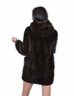 44 Horizontal Mink Fur Hem & Sleeves & Full Leather Coat Mahogany Hood - Image 6