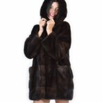 52 horizontal Mink coats the bottom and sleeves and full leather coat hood mahogany