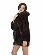 52 горизонтальных слоев норковые дно и рукава и полная кожа пальто капот из красного дерева — изображение 2