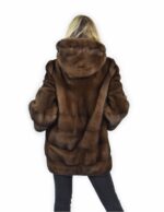 50 Horizontaler Demi-Nerz-Pelzsaum und -ärmel und Kapuzenmantel aus Vollleder – Bild 5