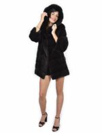 Mink coats size 42 graphite horizontal entire skin Long Sleeve Hooded - Image 5