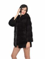 Mink coats size 42 graphite horizontal entire skin Long Sleeve Hooded - Image 3