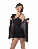 Mink coats size 42 graphite horizontal entire skin Long Sleeve Hooded - Image 7