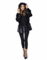 56 Persian fur jacket with rex fur hood edged black and blue - Image 4