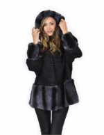 56 Persian fur jacket with rex fur hood edged black and blue