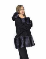 56 Persian fur jacket with rex fur hood edged black and blue - Image 3