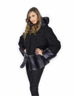 56 Persian fur jacket with rex fur hood edged black and blue - Image 2