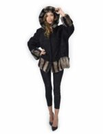 56 jacket in black and gray Persian fur with rex fur hood edged - Image 5