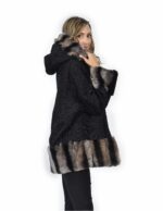 56 jacket in black and gray Persian fur with rex fur hood edged - Image 4