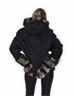 56 jacket in black and gray Persian fur with rex fur hood edged - Image 6