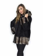 56 jacket in black and gray Persian fur with rex fur hood edged - Image 3