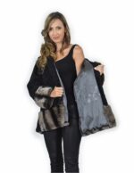 56 jacket in black and gray Persian fur with rex fur hood edged - Image 7