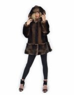 56 Persian fur jacket with rex fur hood edged brown color - Image 4