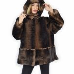 56 Persian fur jacket with rex fur hood edged brown color