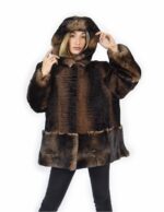 56 Persian fur jacket with rex fur hood edged brown color