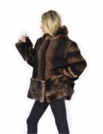 56 Persian fur jacket with rex fur hood edged brown color - Image 2
