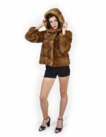 52 Giacca colore gold pelliccia visone pelle intera orizzontale 61 centimetri cappuccio